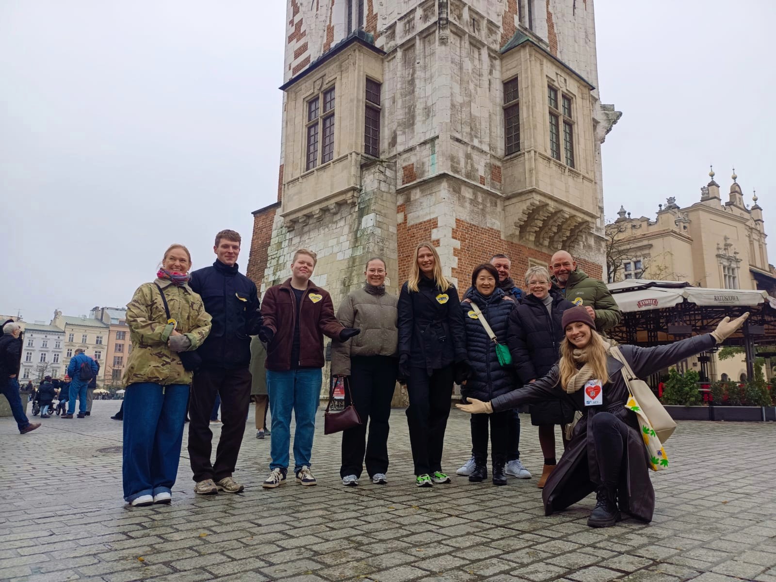 Happy tourists during a Krakow city tour